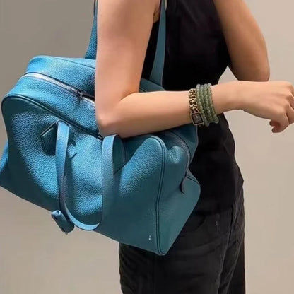 Large Boston Tote Bag – Lychee Pattern Leather Bowling Handbag