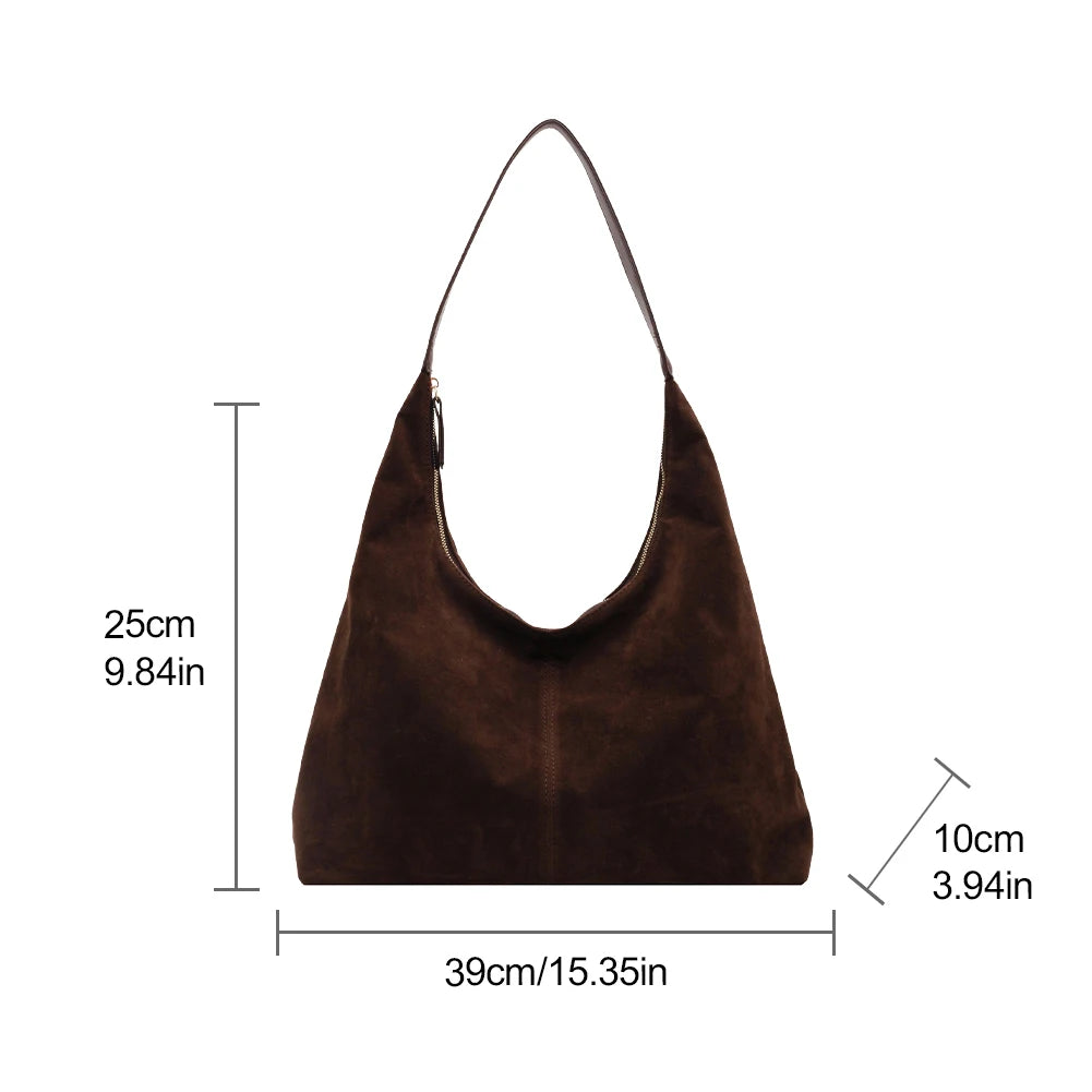 Women's Suede Hobo Shoulder Bag – Large Capacity Slouchy Handbag