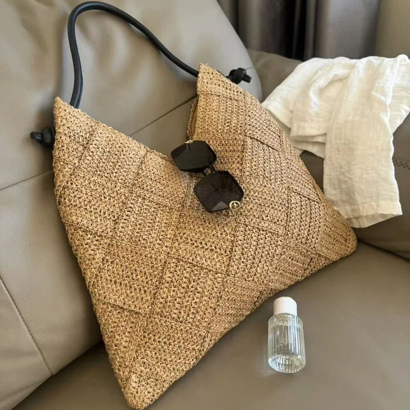 Women S Shoulder Bags Casual Cotton Thread Wicker Woven Ladies Handmade Totes Large Capacity Summer