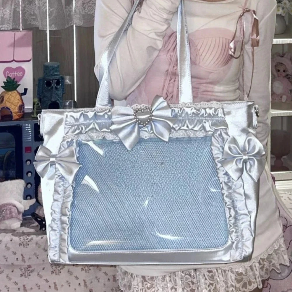 Lace Bow Ita Bag Y2K Lolita Shoulder Bag with Display Window