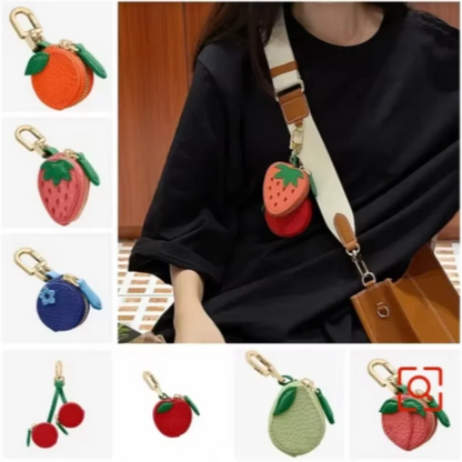 Fruit Coin Purse Keychain – Cute Mini Leather Zipper Pouch