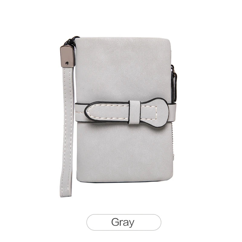Women's Short Wallet – Minimalist Bifold Card Holder with ID Window & Wristlet