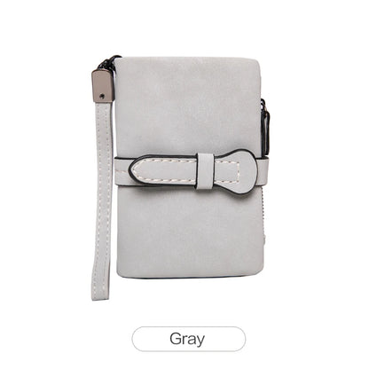 Women's Short Wallet – Minimalist Bifold Card Holder with ID Window & Wristlet