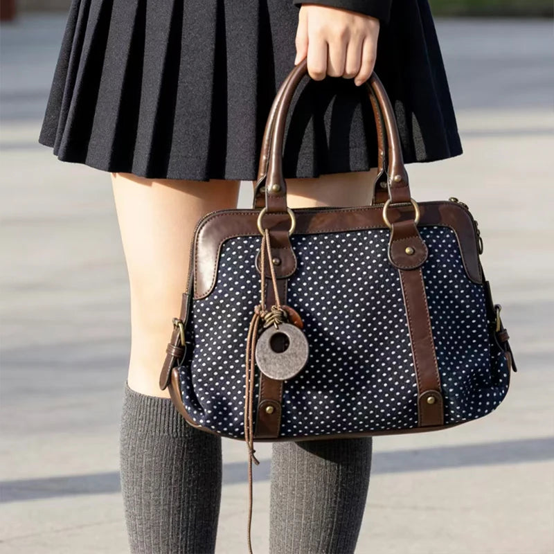 Y2K Polka Dot Shoulder Bag – Retro Satin Tote Handbag