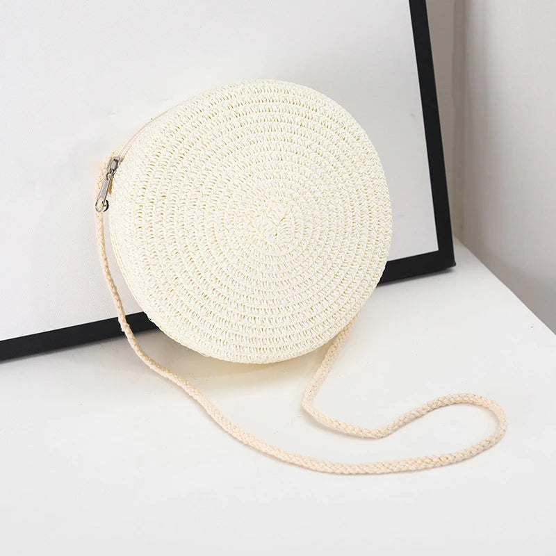 Round Straw Crossbody Bag – Handmade Woven Women's Purse