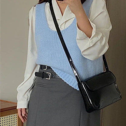 Retro Patent Leather Crossbody Bag for Women