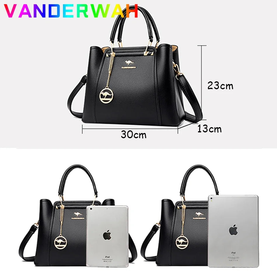 Women's Leather Crossbody Handbag – 3-Layer Shoulder Bag