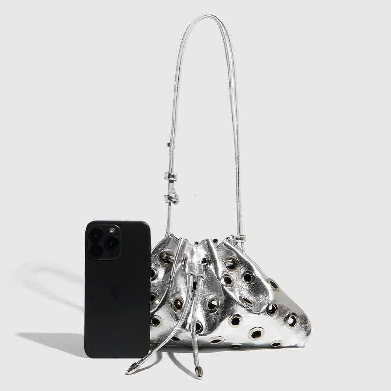 Y2K Metal Eyelet Shoulder Bag – Women's Drawstring Crossbody Purse