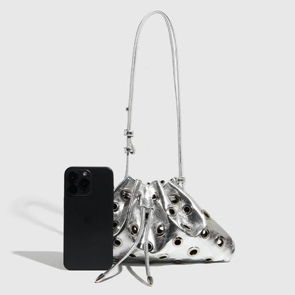 Y2K Metal Eyelet Shoulder Bag – Women's Drawstring Crossbody Purse