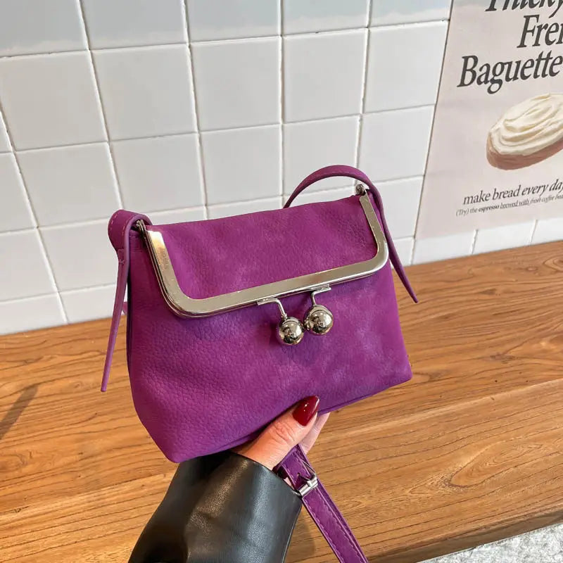 Lychee Pattern Crossbody Bag – Metal Clip Frame Women's Shoulder Bag