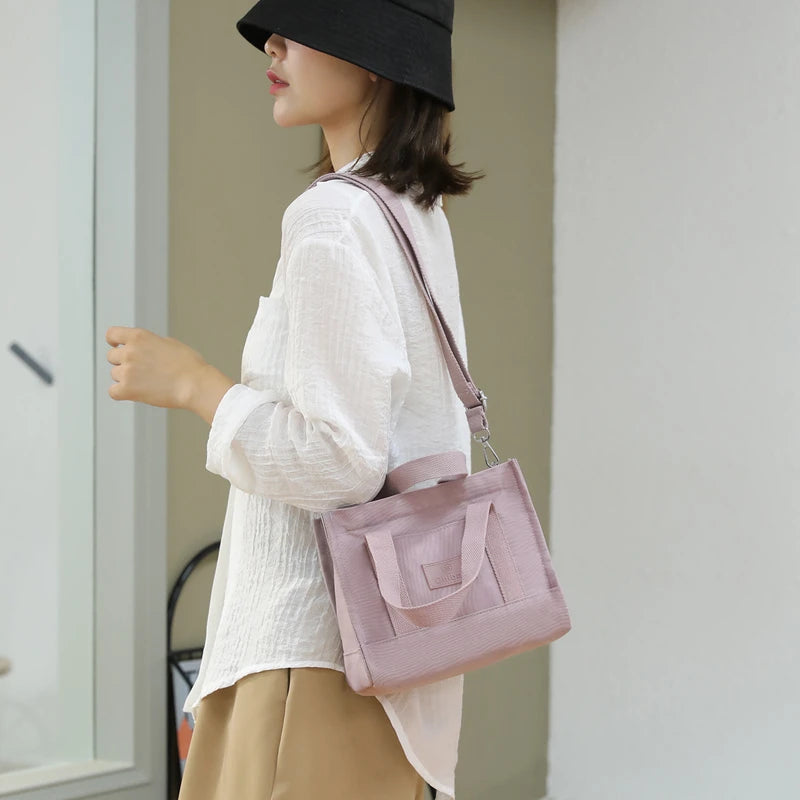 Simple Fashion Shoulder Bags For Women 2022 New Handbags Waterproof Nylon Canvas Tote Bag With Pockets Crossbody Lunch Bag Bolso