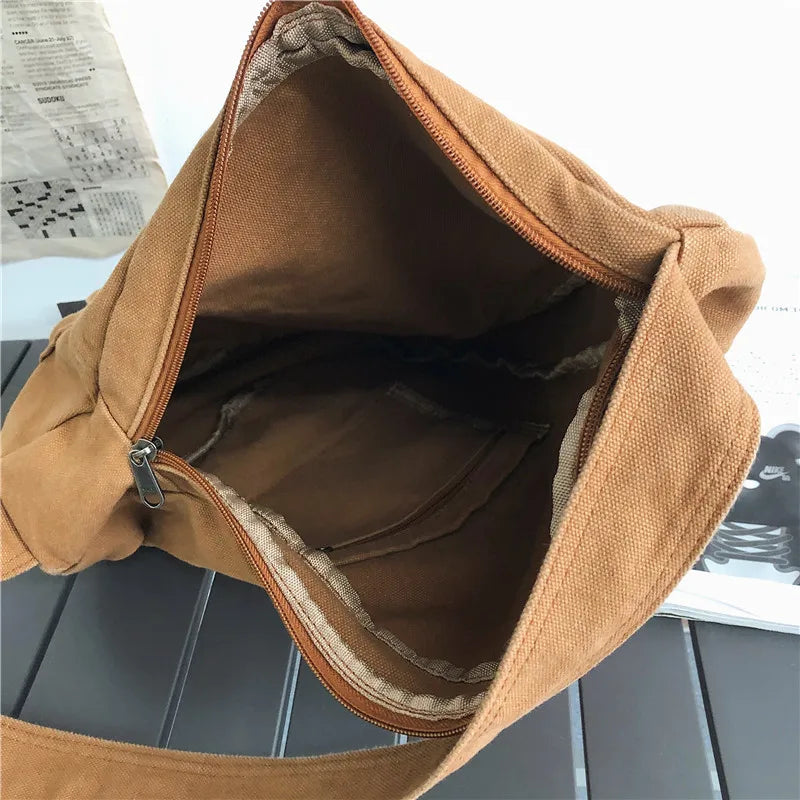 Canvas Crossbody Sling Bag – Unisex Multi-Pocket Shoulder Bag