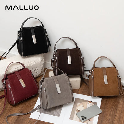 Suede Leather Shoulder Bag - Vintage Cowhide Handbag for Women
