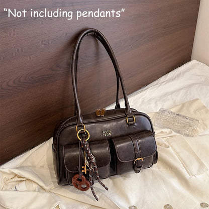 Retro PU Leather Women's Shoulder Bag with Multi-Pockets