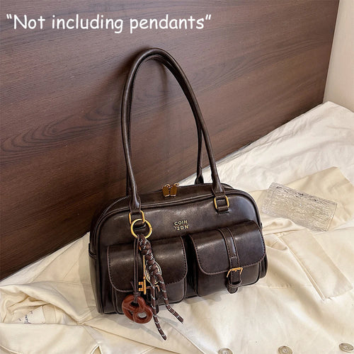 Retro PU Leather Women's Shoulder Bag with Multi-Pockets