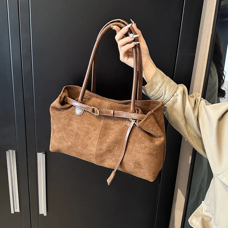 Fashionable Retro Suede Bag Popular European American Large-Capacity Autumn Winter Tote Bag Simple