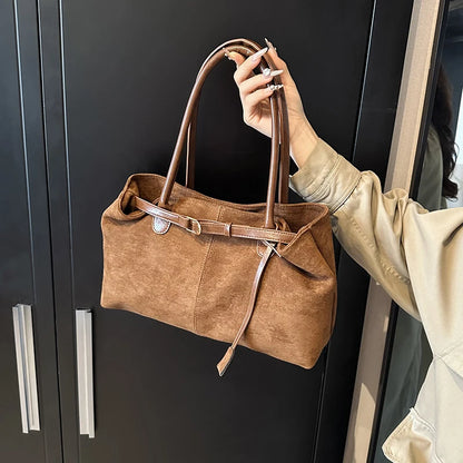Fashionable Retro Suede Bag Popular European American Large-Capacity Autumn Winter Tote Bag Simple