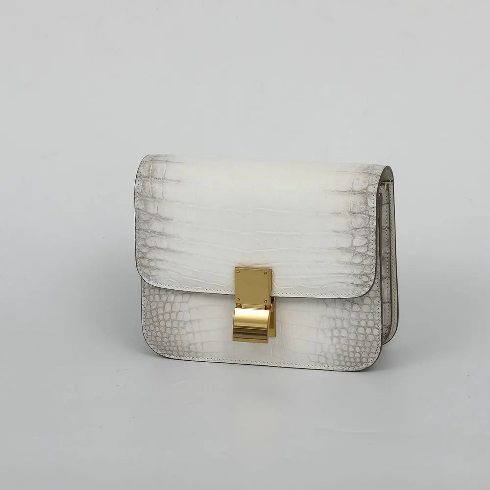 Crocodile Leather Square Shoulder Bag for Women – White