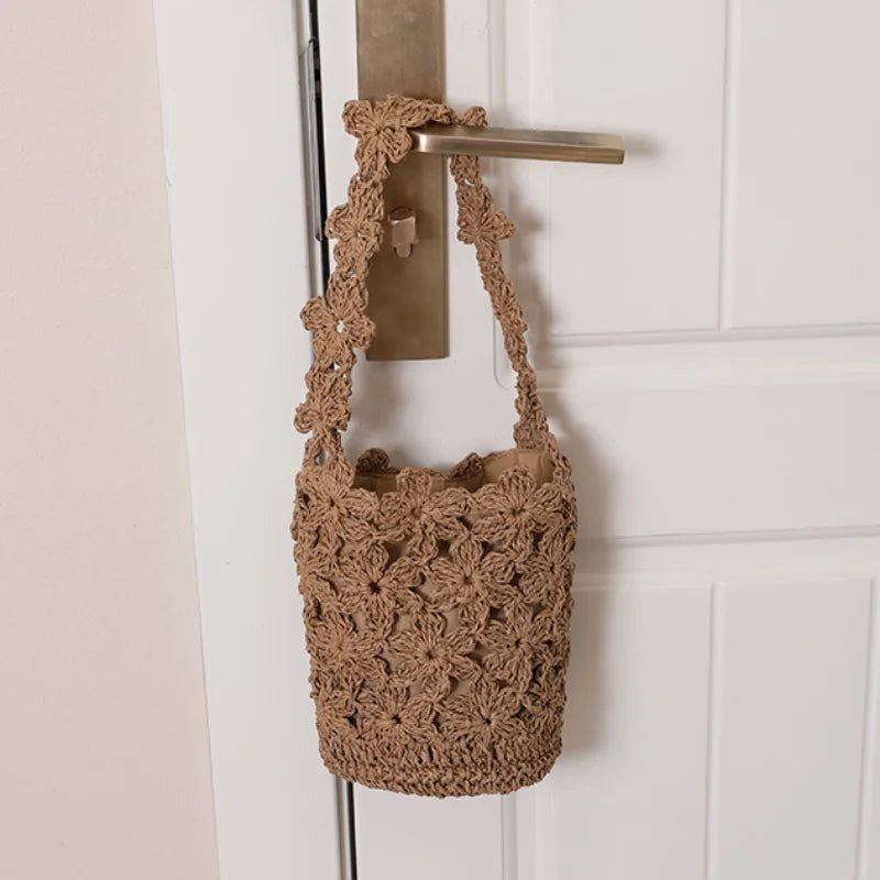 Floral Woven Bucket Bag – Women's Boho Shoulder Bag