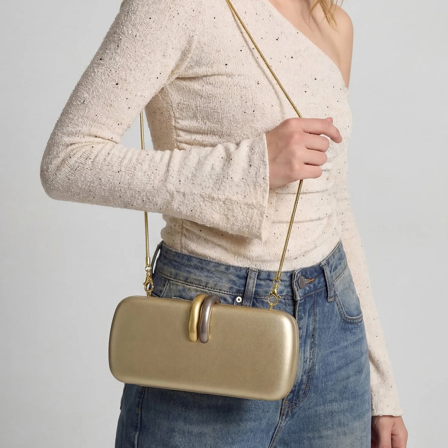 Double Ring Buckle Evening Clutch Bag for Women