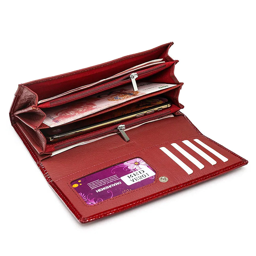 Alligator Embossed Genuine Leather Long Wallet for Women