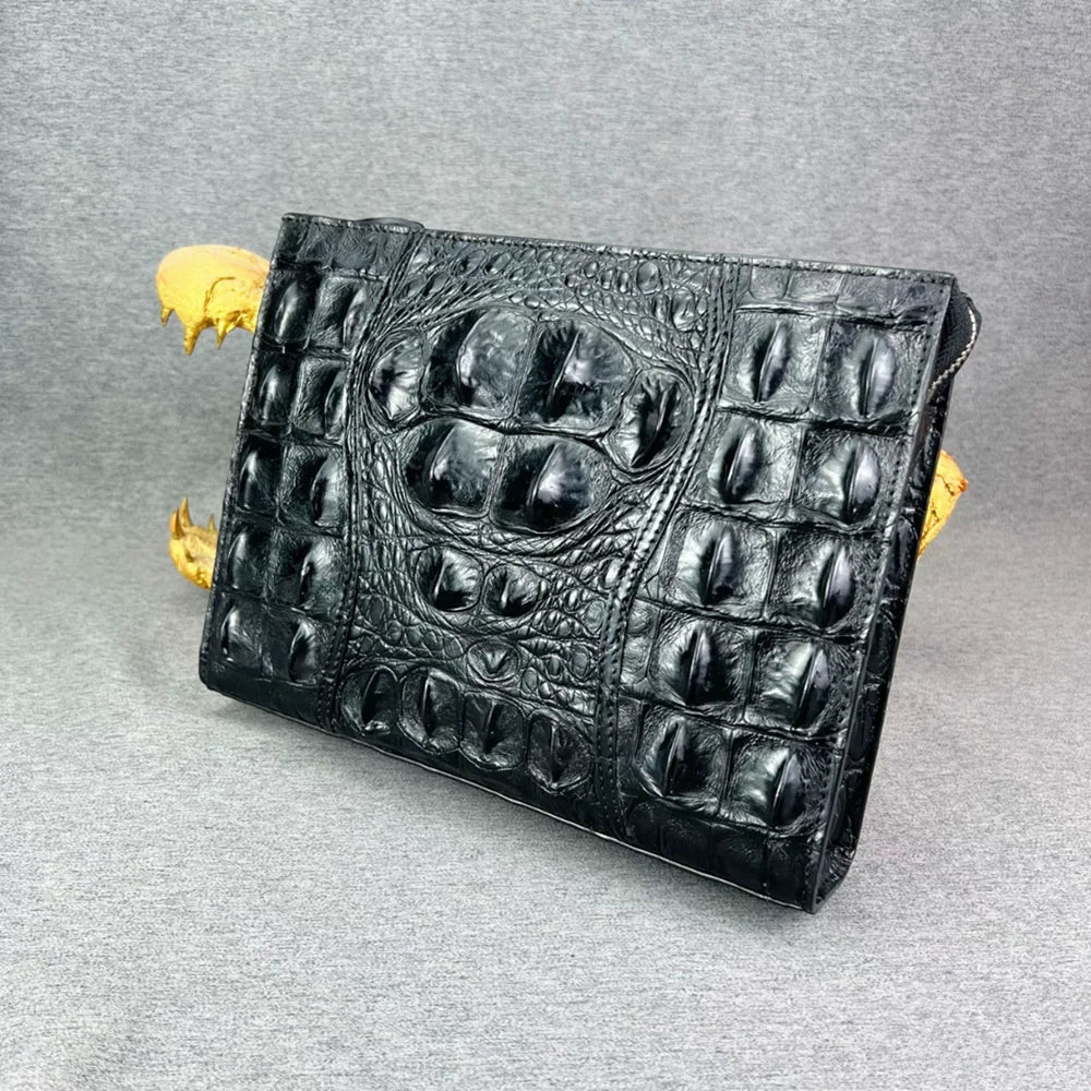 Crocodile Back Leather Wrist Clutch for Men – Large Black