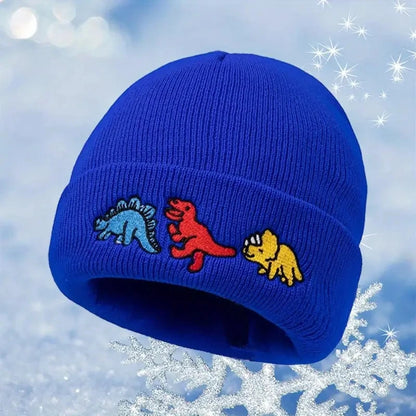 Dinosaur Embroidery Beanie Hat – Warm Knit Cap for Men & Women