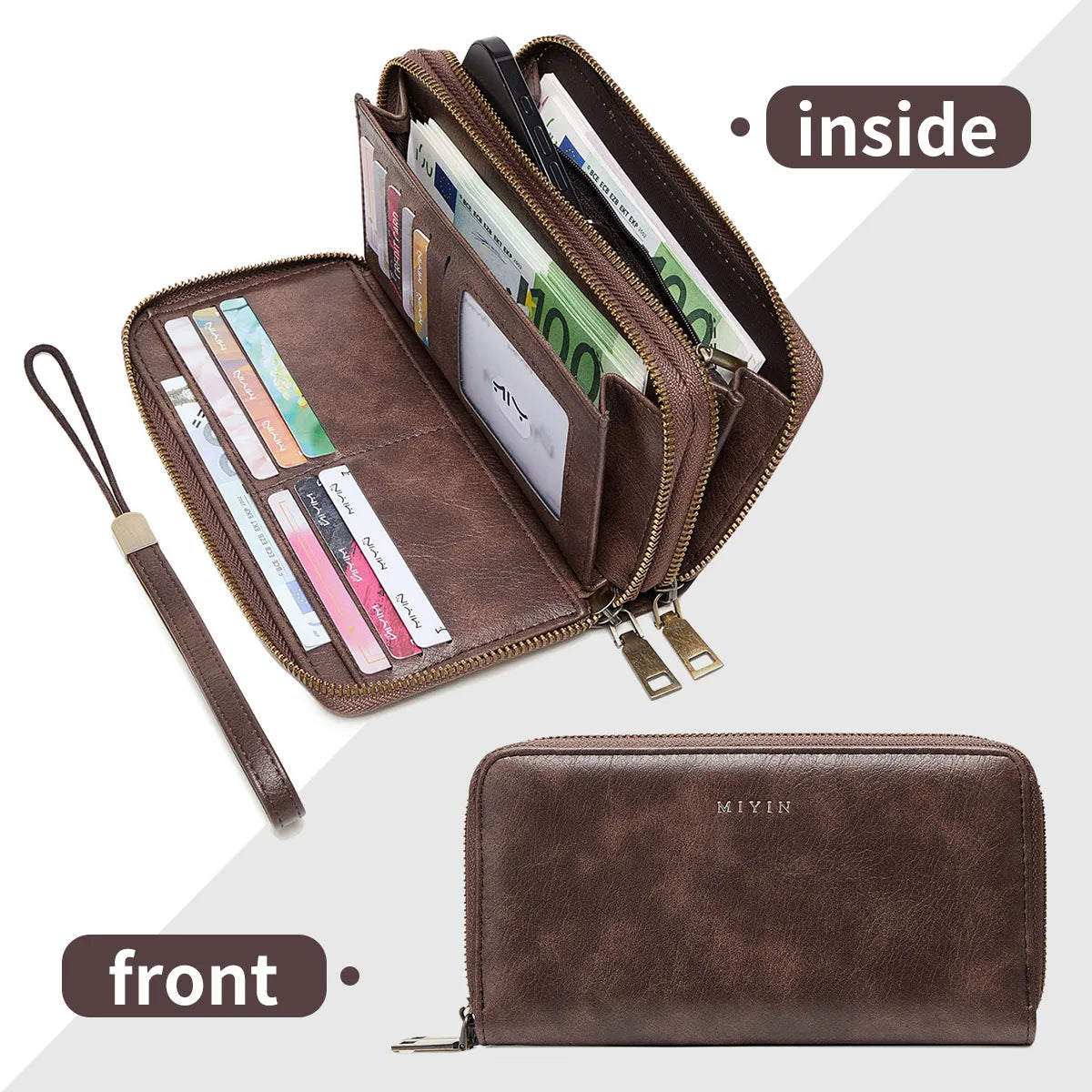 RFID Blocking Double-Zipper Wallet for Women – Vintage Large Capacity Card Holder