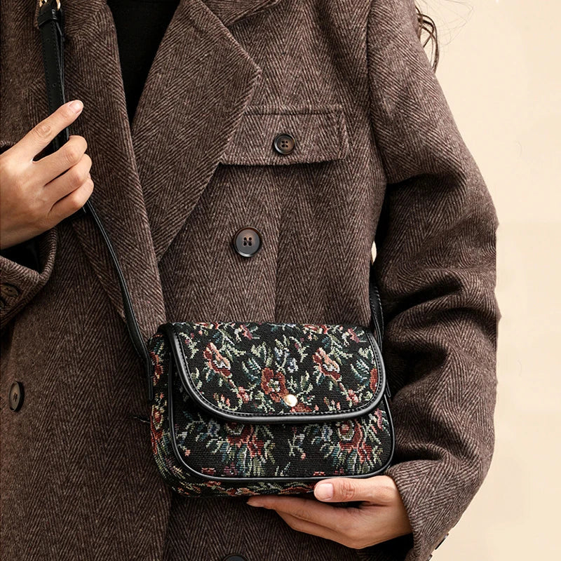 Vintage Floral Tapestry Crossbody Bag for Women