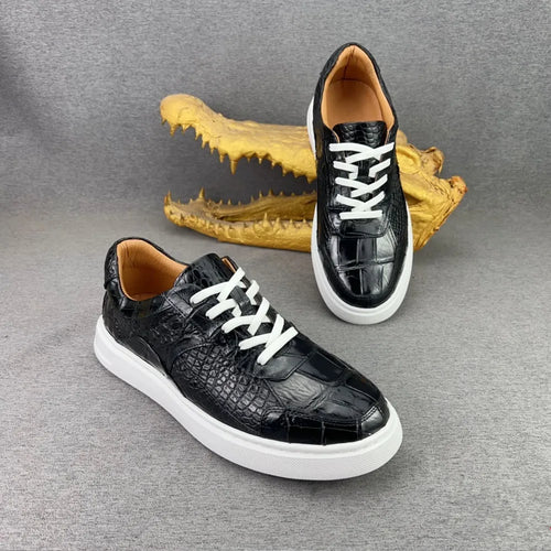 Crocodile Leather Sneakers – Men's Lace-Up Casual Shoes