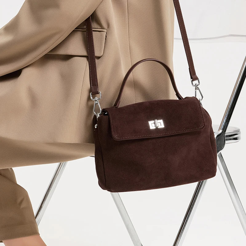 Suede Leather Crossbody Bag for Women – Luxury Designer Shoulder Handbag