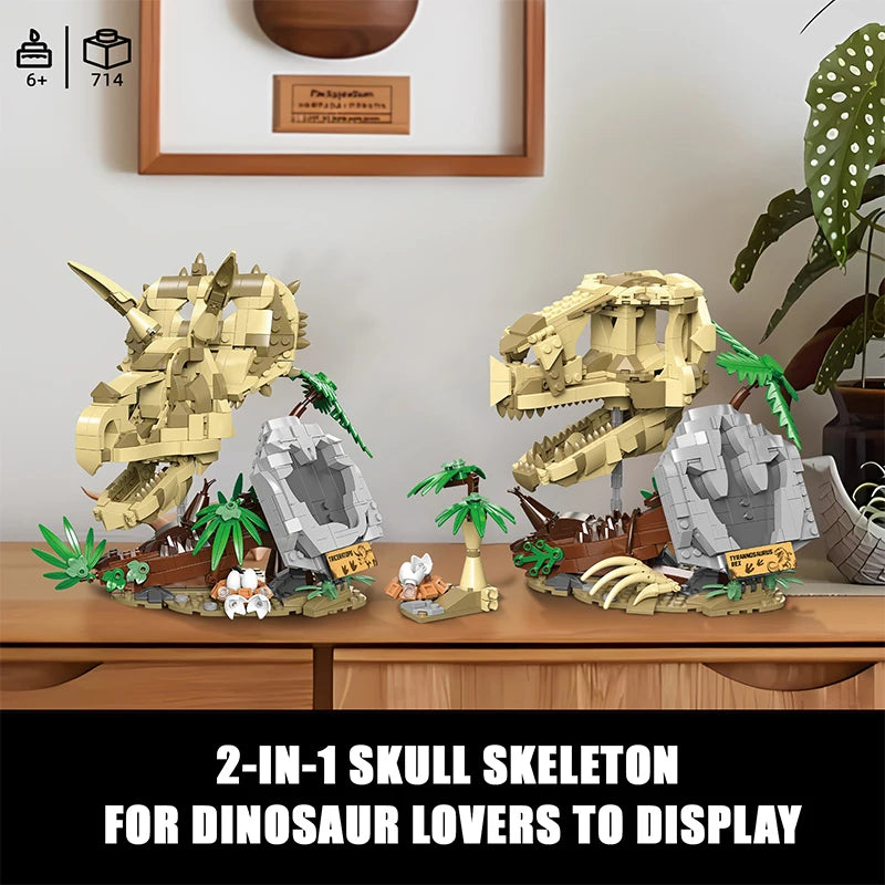 Dinosaur Fossil Skull Building Blocks – 2-in-1 MOC Puzzle Set