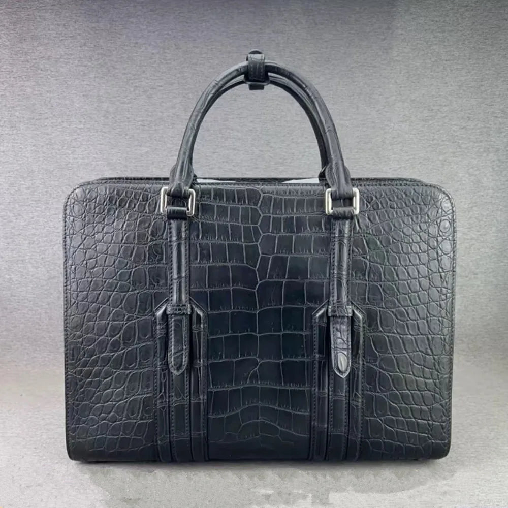 Crocodile Leather Men's Briefcase – Black Luxury Business Bag