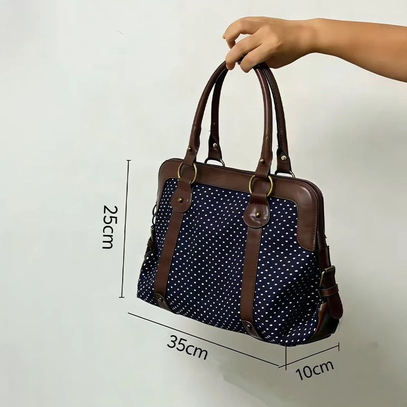 Polka Dot Tote Bag – Vintage Preppy Large Capacity Women's Handbag