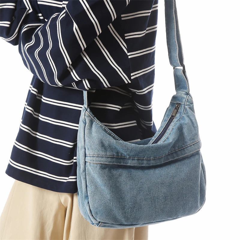 Denim Crossbody Bag – Large Capacity Casual Shoulder Bag for Women