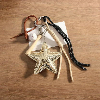 Star Charm Keychain with Balloon Dog & Braided Rope Bag Accessory