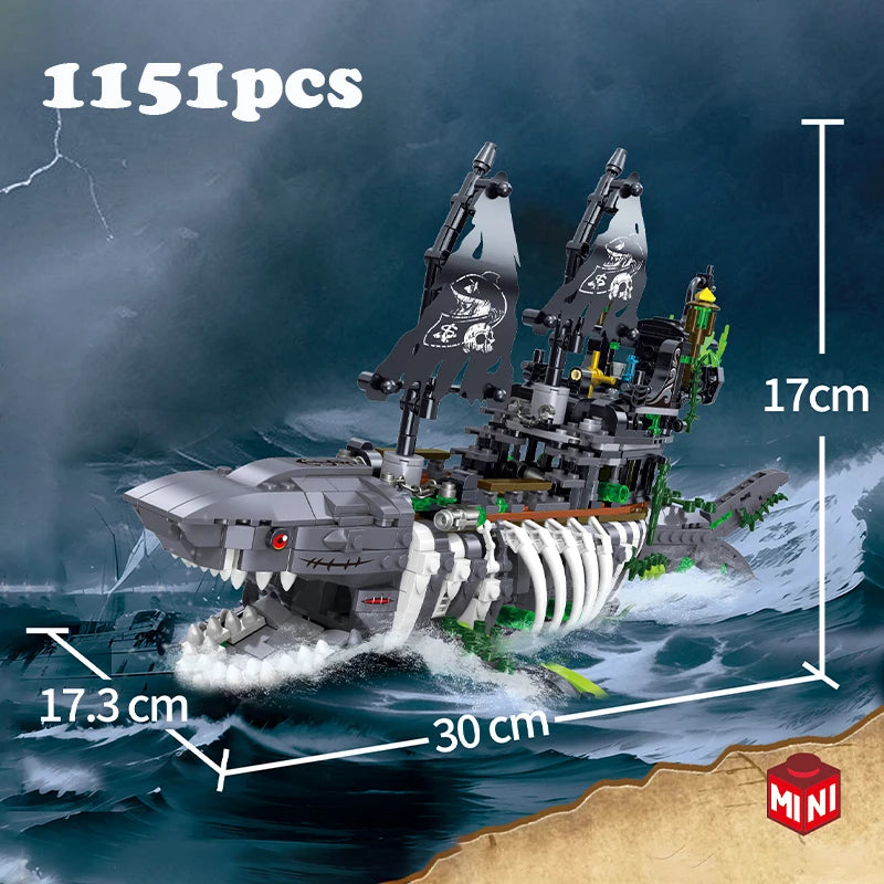 Pirate Shark Ship Building Blocks Set – 1151pcs Ghost Sea Monster MOC