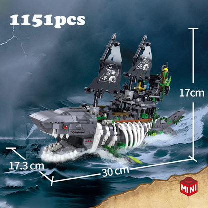 Pirate Shark Ship Building Blocks Set – 1151pcs Ghost Sea Monster MOC