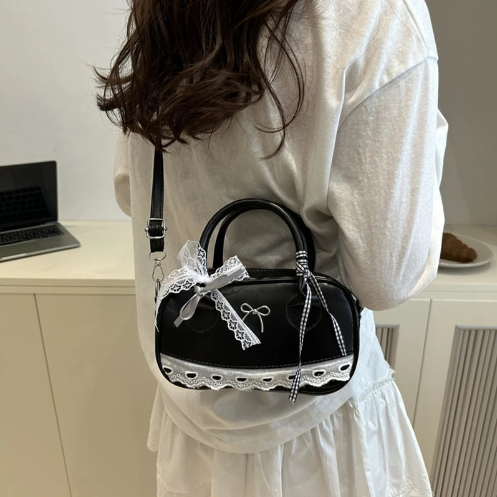 Lace Bow Boston Bag – Mini Crossbody Shoulder Handbag