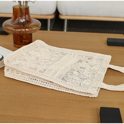 Floral Lace Tote Bag for Women – Large Capacity Mesh Shoulder Bag with Inner Pouch