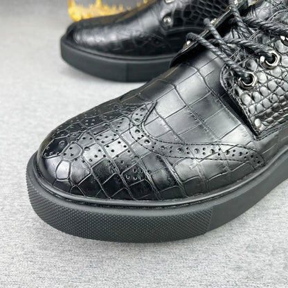 Crocodile Leather Oxford Sneakers for Men – Black Lace-Up