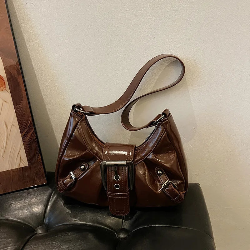 Y2K Pleated Hobo Shoulder Bag – Retro Maillard Style Clutch Handbag