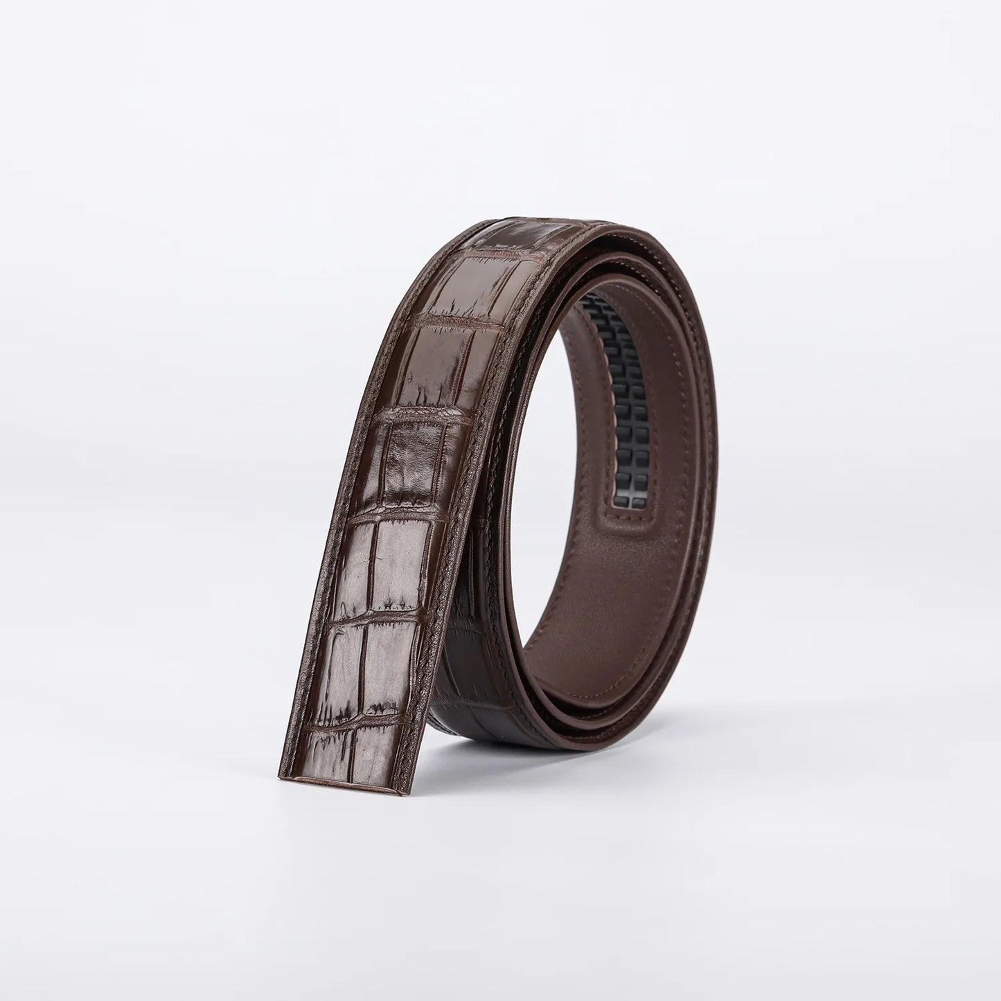 Crocodile Embossed Leather Ratchet Belt for Men – Automatic Slide Buckle