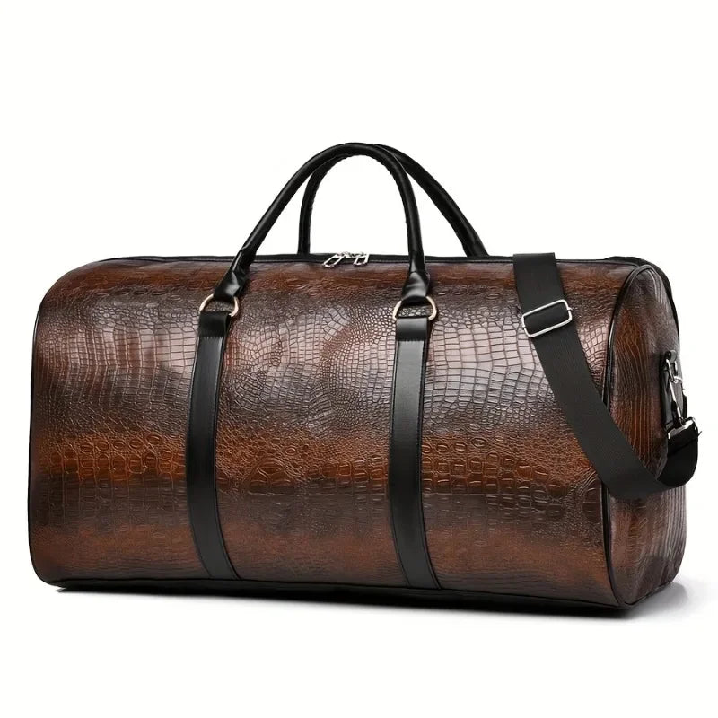 Crocodile-Textured Duffle Bag – Large Capacity Unisex Travel & Gym Bag