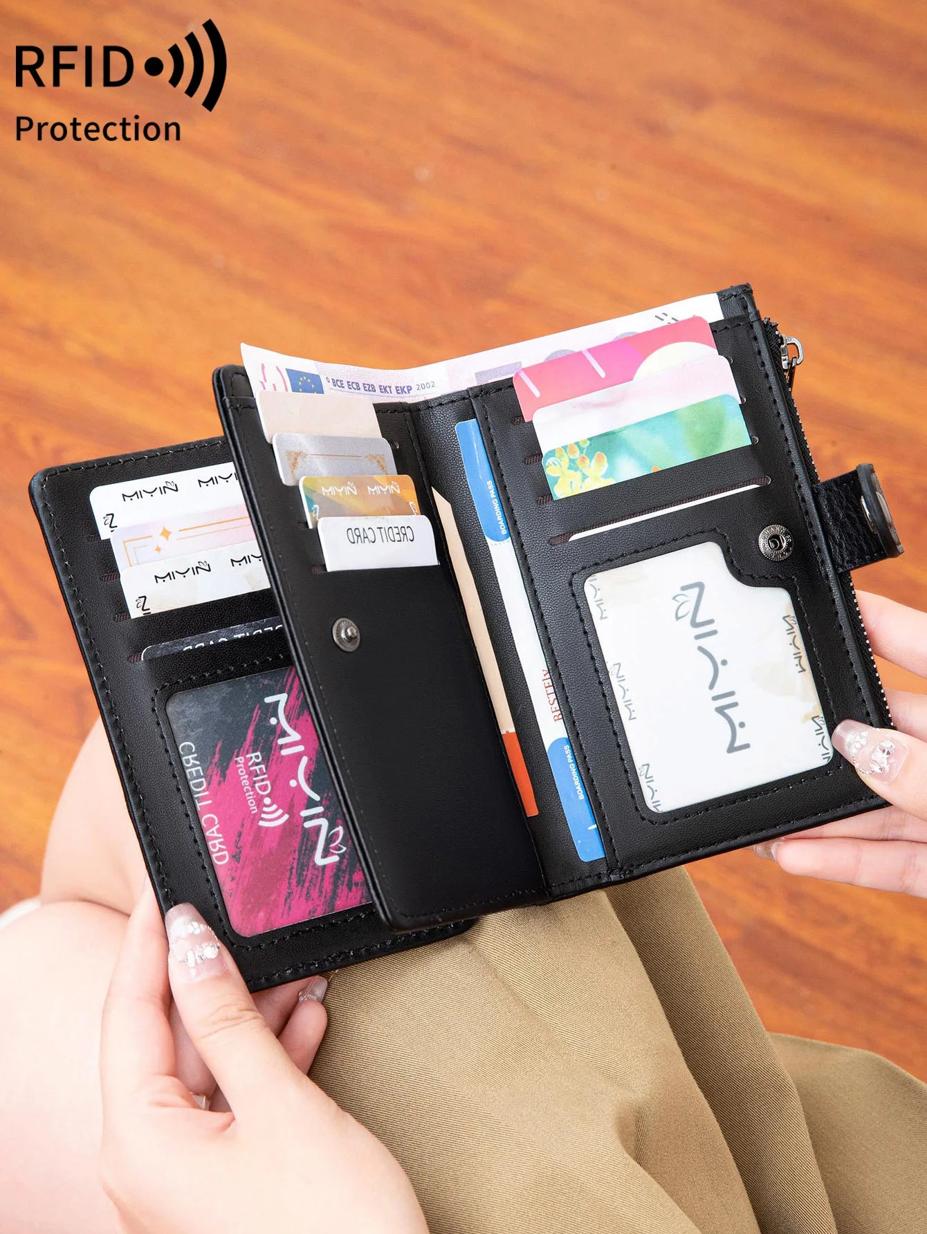 RFID Blocking Women's Trifold Wallet – Retro PU Leather Multi-Card Slot