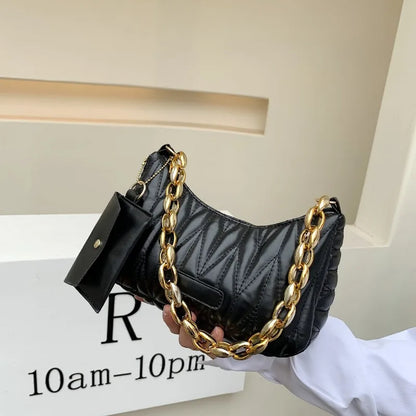 Quilted Ruched Crescent Bag Chain Shoulder Bag Women S Handbag Coin Purse Summer Every Day