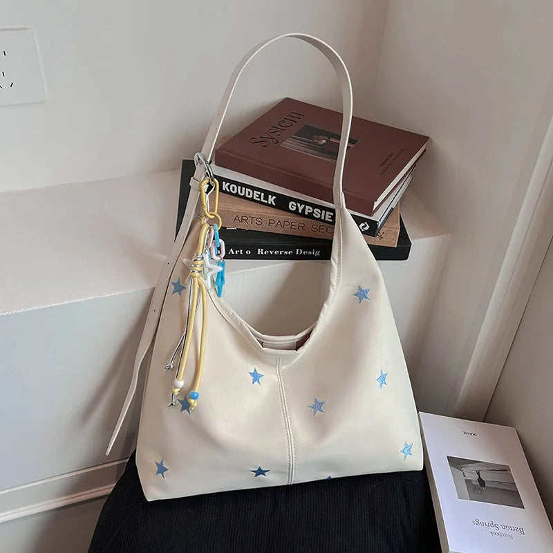 Star Embroidered Hobo Bag – Large Capacity Women's Shoulder Tote