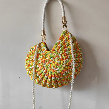 Crochet Conch Shoulder Bag with Pearl Chain – Handmade Woven Bag