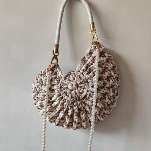 Crochet Conch Shoulder Bag with Pearl Chain – Handmade Woven Bag