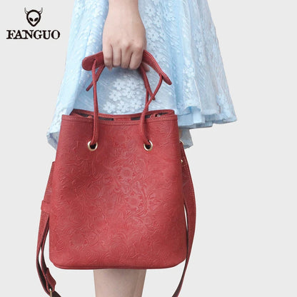 Genuine Leather Bucket Bag Women's Large Capacity Crossbody Tote